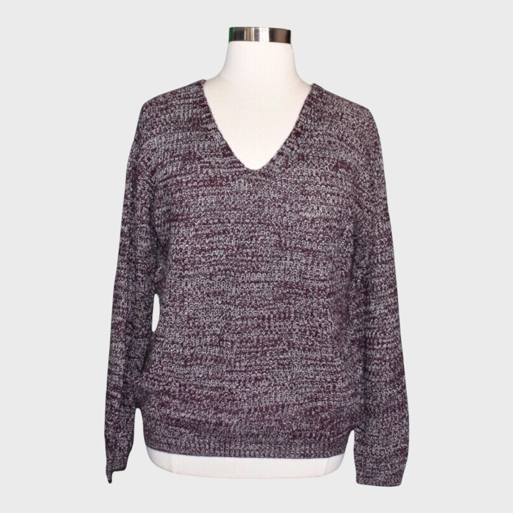 SO Marled Knit Lace Up‎ Back V Neck Sweater